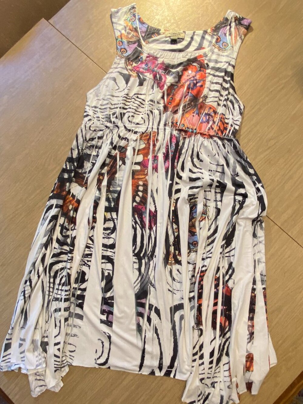 One World, Colorful, Sleeve-Less Summer Dress with Asymmetrical Skirt Line